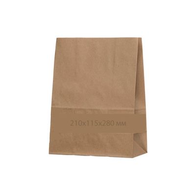 Паперовий крафт пакет 210х115х280 мм, упаковка 200 шт, 004200214