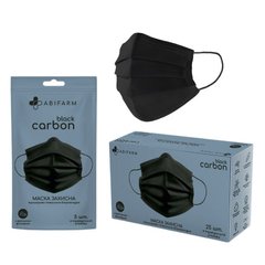 25 шт Биоразлагаемая маска трехслойная с угольным фильтром Black Carbon , (5,20 грн/шт)