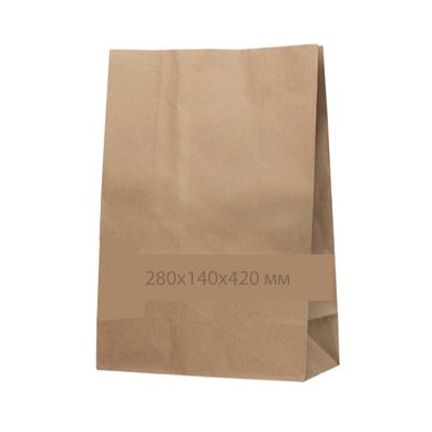 Бумажный крафт пакет бурый 280х140х420 мм, упаковка 100 шт, 004200080