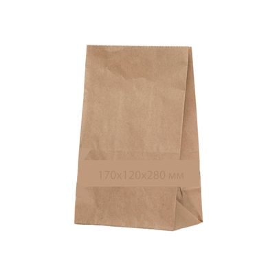 Бумажный крафт пакет бурый 170х120х280 мм, упаковка 200 шт 004200256