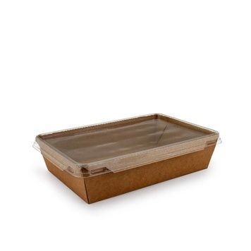 Салатник крафт бумажный 1200 мл с прозрачной крышкой PET, 180*120*50 мм, 50 шт