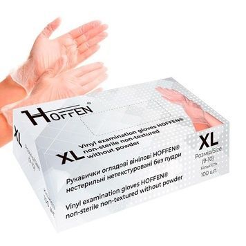 Виниловые перчатки осмотровые HOFFEN ХL, 100 шт (50 пар)