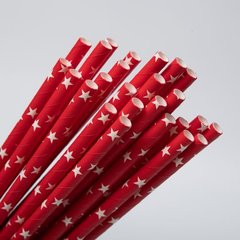 Бумажная трубочка, красная со звездочками 195 мм, диаметр 6 мм