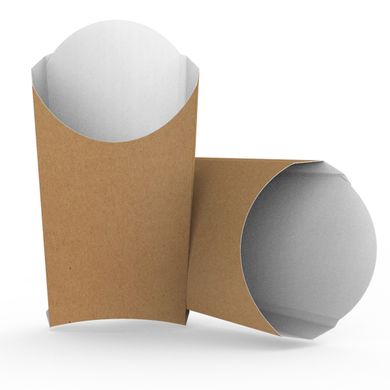 Коробка бумажная для картошки фри, крафт/белая, мини 68х85 мм, 90 гр